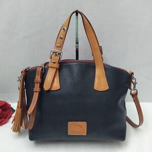 Dooney & Bourke Trina Black Pebbled Leather Double Handles Satchel Bag
